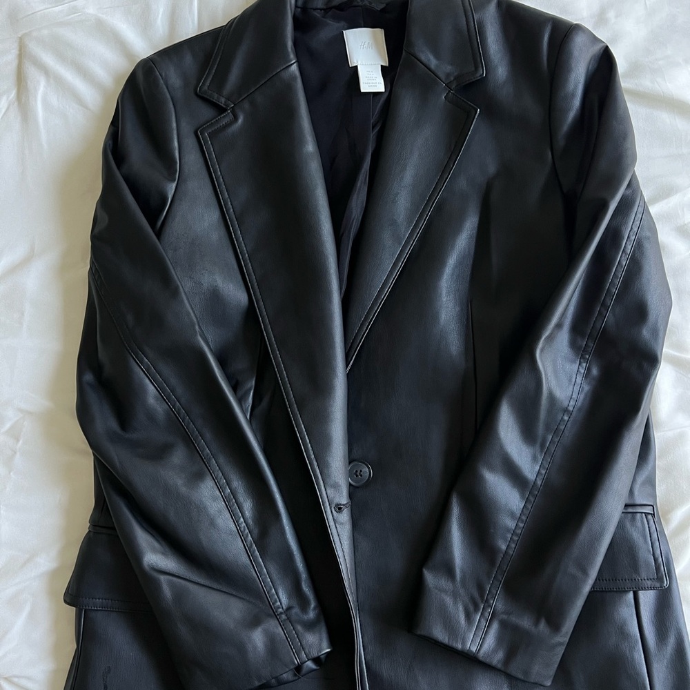 H&M Black Faux Leather Blazer